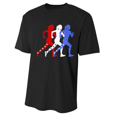 Patriotic Red White & Blue Stars Running Women N Runner Performance Sprint T-Shirt