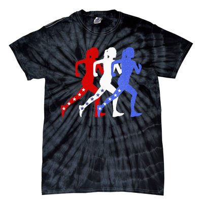 Patriotic Red White & Blue Stars Running Women N Runner Tie-Dye T-Shirt