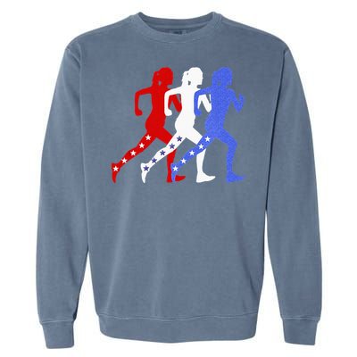 Patriotic Red White & Blue Stars Running Women N Runner Garment-Dyed Sweatshirt