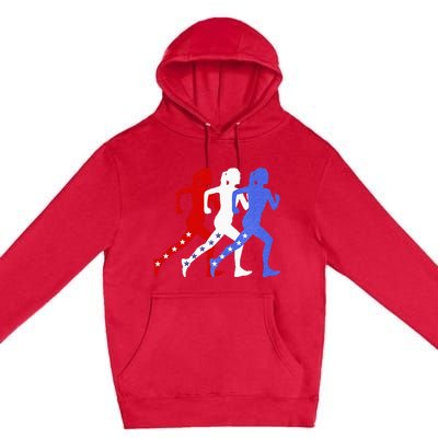 Patriotic Red White & Blue Stars Running Women N Runner Premium Pullover Hoodie