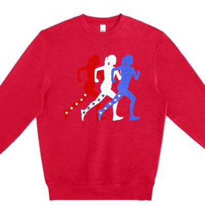 Patriotic Red White & Blue Stars Running Women N Runner Premium Crewneck Sweatshirt