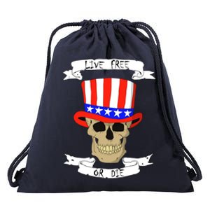 Patriotic Red White Blue Hat Skull 4th Of July Gift Drawstring Bag