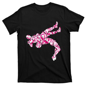 Pink Ribbon Wrestling Breast Cancer Awareness Support Mom  T-Shirt