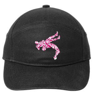 Pink Ribbon Wrestling Breast Cancer Awareness Support Mom  7-Panel Snapback Hat