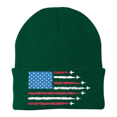 Patriotic Red White Blue Usa Flag Fighter Jets 4th Of July Knit Cap Winter Beanie