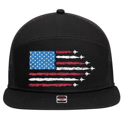 Patriotic Red White Blue Usa Flag Fighter Jets 4th Of July 7 Panel Mesh Trucker Snapback Hat