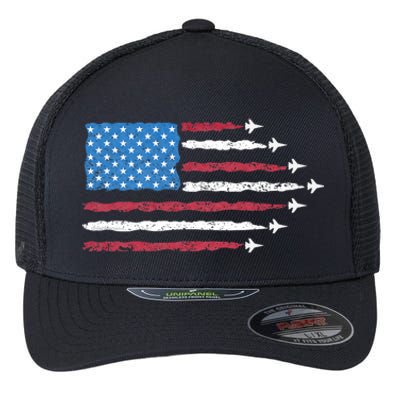 Patriotic Red White Blue Usa Flag Fighter Jets 4th Of July Flexfit Unipanel Trucker Cap