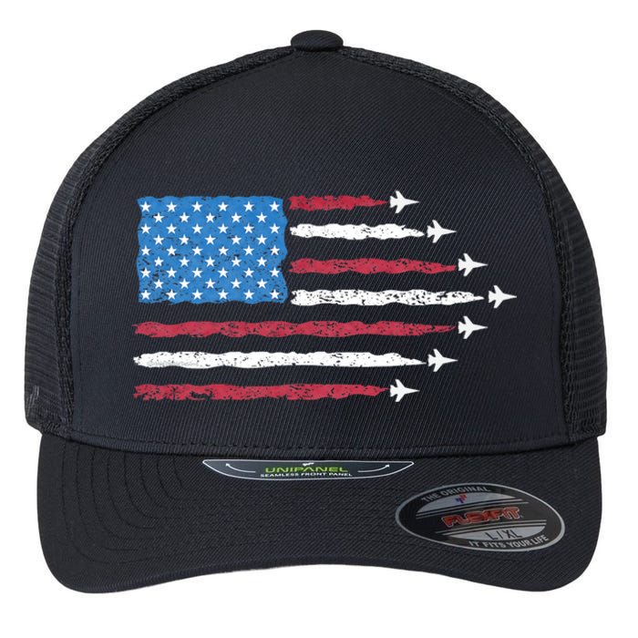 Patriotic Red White Blue Usa Flag Fighter Jets 4th Of July Flexfit Unipanel Trucker Cap