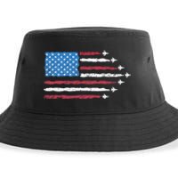 Patriotic Red White Blue Usa Flag Fighter Jets 4th Of July Sustainable Bucket Hat