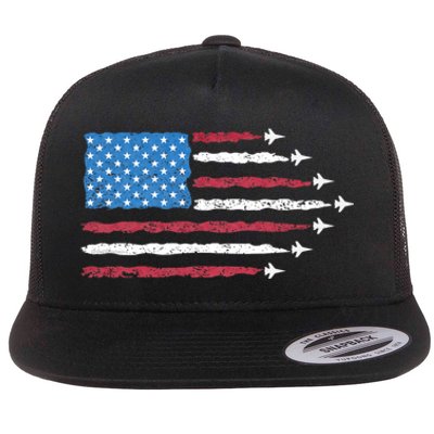 Patriotic Red White Blue Usa Flag Fighter Jets 4th Of July Flat Bill Trucker Hat