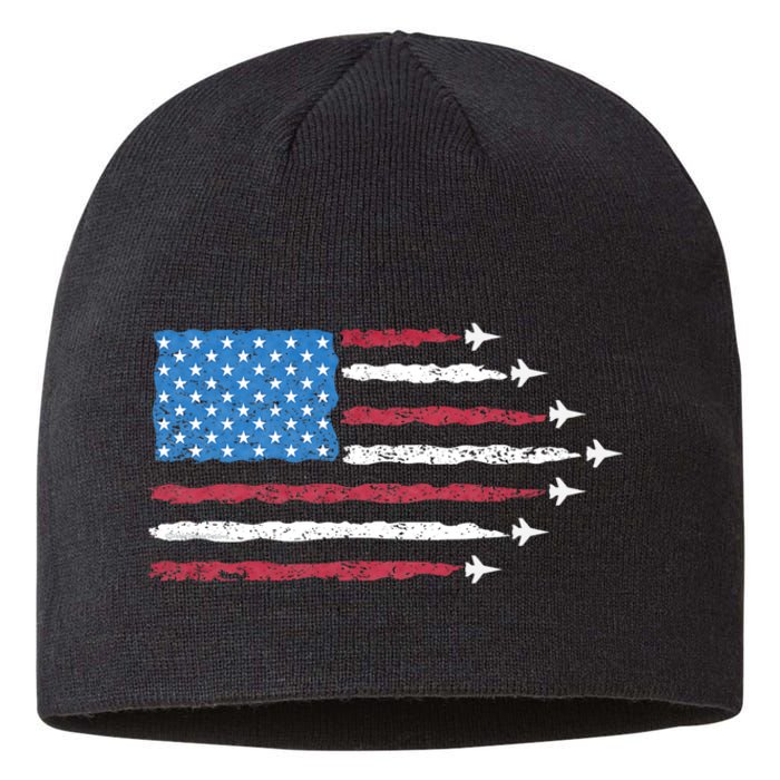 Patriotic Red White Blue Usa Flag Fighter Jets 4th Of July Sustainable Beanie