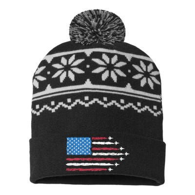 Patriotic Red White Blue Usa Flag Fighter Jets 4th Of July USA-Made Snowflake Beanie