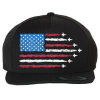 Patriotic Red White Blue Usa Flag Fighter Jets 4th Of July Wool Snapback Cap