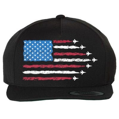 Patriotic Red White Blue Usa Flag Fighter Jets 4th Of July Wool Snapback Cap