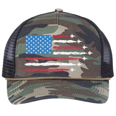 Patriotic Red White Blue Usa Flag Fighter Jets 4th Of July Retro Rope Trucker Hat Cap