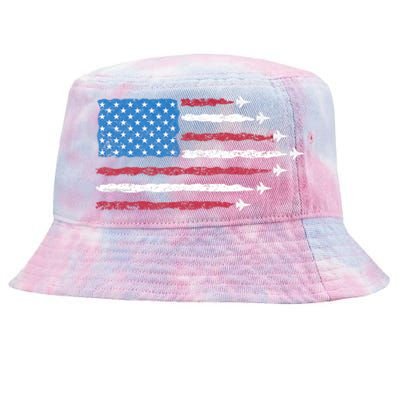 Patriotic Red White Blue Usa Flag Fighter Jets 4th Of July Tie-Dyed Bucket Hat