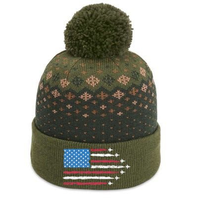 Patriotic Red White Blue Usa Flag Fighter Jets 4th Of July The Baniff Cuffed Pom Beanie