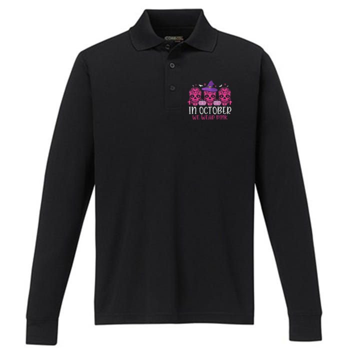 P.I.N.K Ribbon Witch Halloween Breast Cancer Performance Long Sleeve Polo