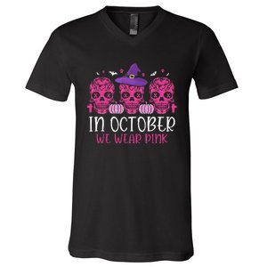 P.I.N.K Ribbon Witch Halloween Breast Cancer V-Neck T-Shirt