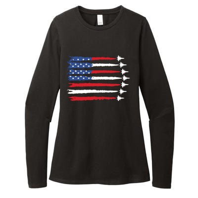 Patriotic Red White Blue Usa Flag Fighter Jets Womens CVC Long Sleeve Shirt