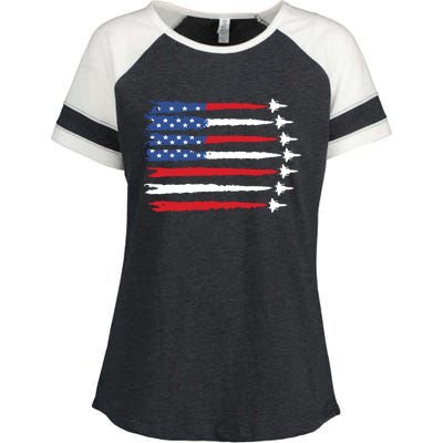 Patriotic Red White Blue Usa Flag Fighter Jets Enza Ladies Jersey Colorblock Tee