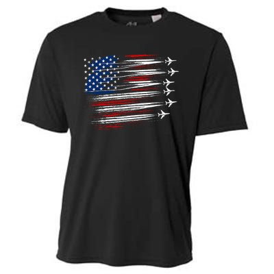 Patriotic Red White Blue Usa Flag Fighter Jets Cooling Performance Crew T-Shirt