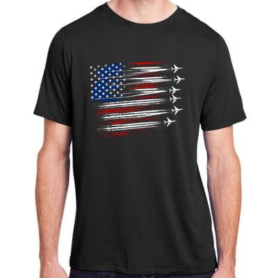 Patriotic Red White Blue Usa Flag Fighter Jets Adult ChromaSoft Performance T-Shirt