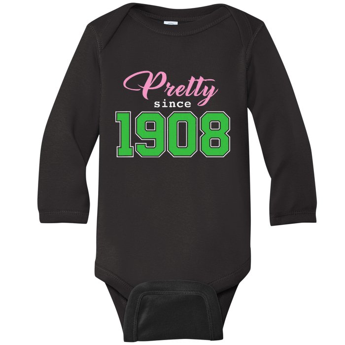 Pretty Since 1908 Sorority Baby Long Sleeve Bodysuit