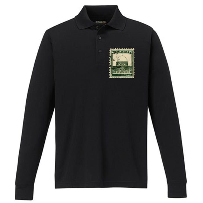 Palestine Stamp 2 Performance Long Sleeve Polo