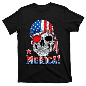 Pirate Skull 4th Of July Gift Merica American Flag T-Shirt