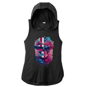 Patriotic Skull 4th Of July Uncle Sam Skull American Flag Gift Ladies PosiCharge Tri-Blend Wicking Draft Hoodie Tank