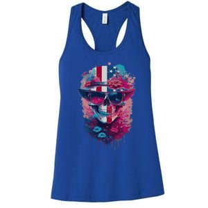 Patriotic Skull 4th Of July Uncle Sam Skull American Flag Gift Women's Racerback Tank