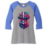 Patriotic Skull 4th Of July Uncle Sam Skull American Flag Gift Women's Tri-Blend 3/4-Sleeve Raglan Shirt