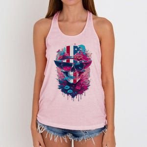 Patriotic Skull 4th Of July Uncle Sam Skull American Flag Gift Women's Knotted Racerback Tank