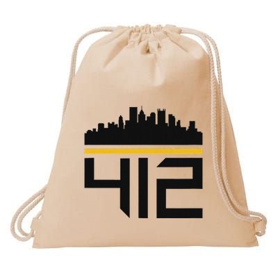 Pittsburgh Skyline 412 Design Drawstring Bag