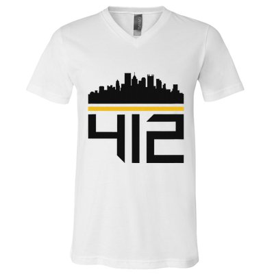 Pittsburgh Skyline 412 Design V-Neck T-Shirt