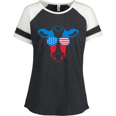 Patriotic Symbol 4th Of July Cow American Flag Meaningful Gift Enza Ladies Jersey Colorblock Tee