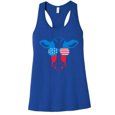 Patriotic Symbol 4th Of July Cow American Flag Meaningful Gift Women's Racerback Tank