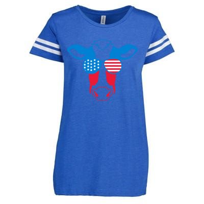 Patriotic Symbol 4th Of July Cow American Flag Meaningful Gift Enza Ladies Jersey Football T-Shirt