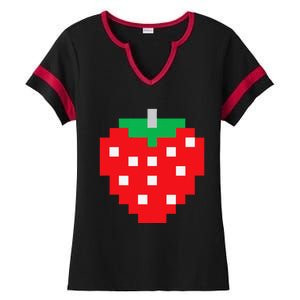 Pixel Strawberry 80s Video Game Halloween Costume Ladies Halftime Notch Neck Tee