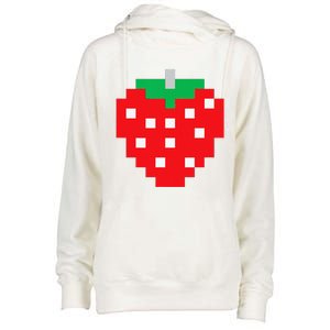 Pixel Strawberry 80s Video Game Halloween Costume Womens Funnel Neck Pullover Hood