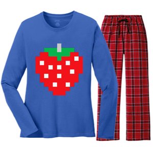 Pixel Strawberry 80s Video Game Halloween Costume Women's Long Sleeve Flannel Pajama Set 