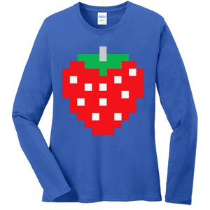 Pixel Strawberry 80s Video Game Halloween Costume Ladies Long Sleeve Shirt