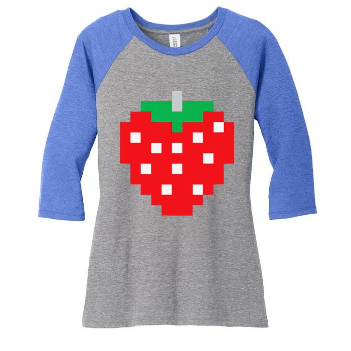 Pixel Strawberry 80s Video Game Halloween Costume Women's Tri-Blend 3/4-Sleeve Raglan Shirt