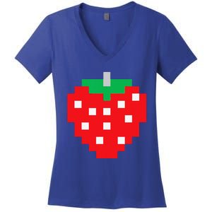 Pixel Strawberry 80s Video Game Halloween Costume Women's V-Neck T-Shirt