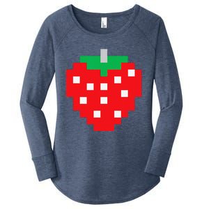 Pixel Strawberry 80s Video Game Halloween Costume Women's Perfect Tri Tunic Long Sleeve Shirt