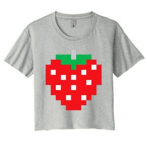 Pixel Strawberry 80s Video Game Halloween Costume Women's Crop Top Tee