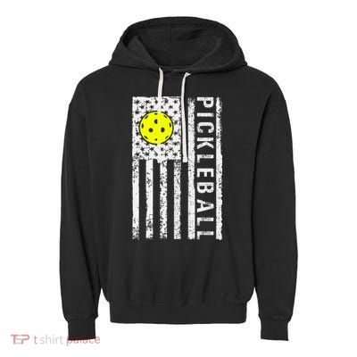 Pickleball Shirt American Flag Pickleball Player Gift Garment-Dyed Fleece Hoodie