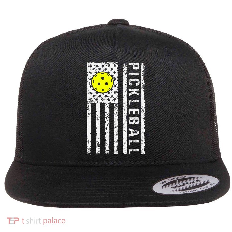 Pickleball Shirt American Flag Pickleball Player Gift Flatbill Hat