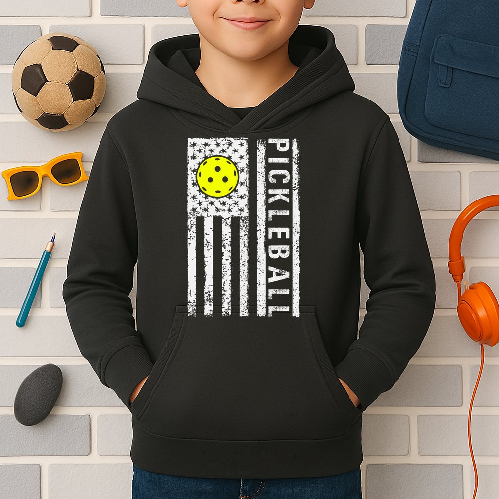 Pickleball Shirt American Flag Pickleball Player Gift Kids Hoodie